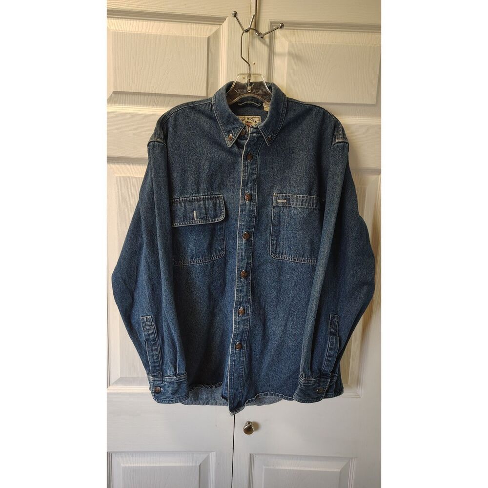 American Blue Men's Long-Sleeve Authentic Denim Button-Down Shirt, Size Medium